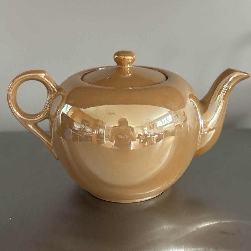 Vintage Orange Yellow Gold Luster ware Iridescent Teapot And Sugar Made In Japan - Picture 3 of 16